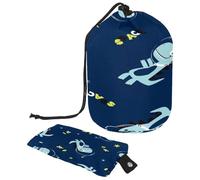 Drawstring Toiletry Bag, Cute Space Cartoon Dinosaur Blue Barrel Shaped Wash Bag Cosmetic Bags, Travel Makeup Organiser Pouch + Small Bag