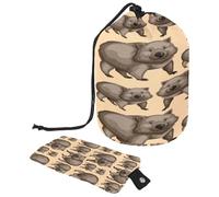 Drawstring Toiletry Bag,Cute Wombats Animals Barrel Shaped Wash Bag Cosmetic Bags, Travel Makeup Organiser Pouch + Small Bag