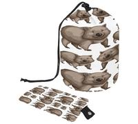Drawstring Toiletry Bag,Cute Wombats Barrel Shaped Wash Bag Cosmetic Bags, Travel Makeup Organiser Pouch + Small Bag