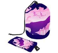 Drawstring Toiletry Bag, Dinosaur and Bat in The Forest Barrel Shaped Wash Bag Cosmetic Bags, Travel Makeup Organiser Pouch + Small Bag