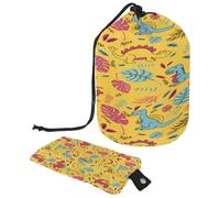Drawstring Toiletry Bag, Dinosaur and Palm Leaves Barrel Shaped Wash Bag Cosmetic Bags, Travel Makeup Organiser Pouch + Small Bag