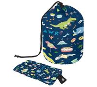 Drawstring Toiletry Bag, Dinosaur Blue(1) Barrel Shaped Wash Bag Cosmetic Bags, Travel Makeup Organiser Pouch + Small Bag