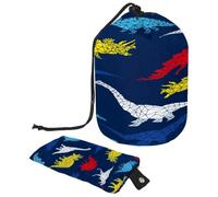 Drawstring Toiletry Bag, Dinosaur Blue(3) Barrel Shaped Wash Bag Cosmetic Bags, Travel Makeup Organiser Pouch + Small Bag