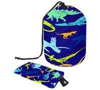 Drawstring Toiletry Bag,Dinosaur Blue Barrel Shaped Wash Bag Cosmetic Bags, Travel Makeup Organiser Pouch + Small Bag