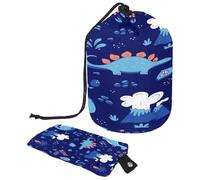 Drawstring Toiletry Bag, Dinosaur Blue Barrel Shaped Wash Bag Cosmetic Bags, Travel Makeup Organiser Pouch + Small Bag