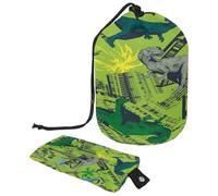 Drawstring Toiletry Bag, Dinosaur Green Pattern Barrel Shaped Wash Bag Cosmetic Bags, Travel Makeup Organiser Pouch + Small Bag