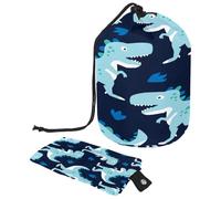 Drawstring Toiletry Bag,Dinosaur Navy Blue Barrel Shaped Wash Bag Cosmetic Bags, Travel Makeup Organiser Pouch + Small Bag