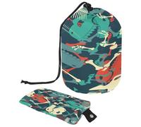 Drawstring Toiletry Bag, Dinosaur Skull Pattern Barrel Shaped Wash Bag Cosmetic Bags, Travel Makeup Organiser Pouch + Small Bag
