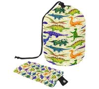 Drawstring Toiletry Bag, Dinosaur Yellow Barrel Shaped Wash Bag Cosmetic Bags, Travel Makeup Organiser Pouch + Small Bag