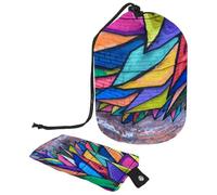 Drawstring Toiletry Bag,Doodle Colorful Street Painting Art Barrel Shaped Wash Bag Cosmetic Bags, Travel Makeup Organiser Pouch + Small Bag