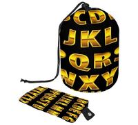 Drawstring Toiletry Bag, English Capital Letters Alphabet Barrel Shaped Wash Bag Cosmetic Bags, Travel Makeup Organiser Pouch + Small Bag