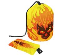 Drawstring Toiletry Bag, Flaming Fire Skull Yellow Orange Barrel Shaped Wash Bag Cosmetic Bags, Travel Makeup Organiser Pouch + Small Bag