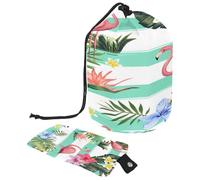Drawstring Toiletry Bag, Flamingo in The Tropical Plants Jungle Barrel Shaped Wash Bag Cosmetic Bags, Travel Makeup Organiser Pouch + Small Bag