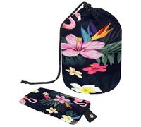 Drawstring Toiletry Bag, Flamingo in The Tropical Plants Jungle Barrel Shaped Wash Bag Cosmetic Bags, Travel Makeup Organiser Pouch + Small Bag
