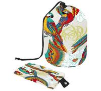 Drawstring Toiletry Bag, Flying Beautiful Phoenix and Flower Barrel Shaped Wash Bag Cosmetic Bags, Travel Makeup Organiser Pouch + Small Bag