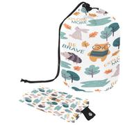 Drawstring Toiletry Bag, Forest Animals Life Pattern Barrel Shaped Wash Bag Cosmetic Bags, Travel Makeup Organiser Pouch + Small Bag
