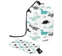 Drawstring Toiletry Bag, Green Dinosaur Barrel Shaped Wash Bag Cosmetic Bags, Travel Makeup Organiser Pouch + Small Bag