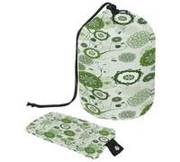 Drawstring Toiletry Bag,Green Floral Pattern Modern Art Barrel Shaped Wash Bag Cosmetic Bags, Travel Makeup Organiser Pouch + Small Bag