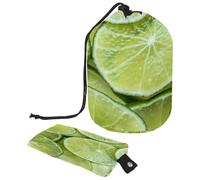 Drawstring Toiletry Bag, Green Lemon Slice Pattern Barrel Shaped Wash Bag Cosmetic Bags, Travel Makeup Organiser Pouch + Small Bag