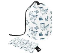 Drawstring Toiletry Bag, Hand Drawn Alpaca Llama and Cactus Barrel Shaped Wash Bag Cosmetic Bags, Travel Makeup Organiser Pouch + Small Bag