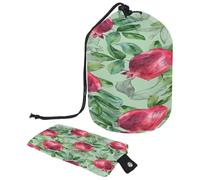 Drawstring Toiletry Bag, Hand Painted Pomegranate Green Leaf Barrel Shaped Wash Bag Cosmetic Bags, Travel Makeup Organiser Pouch + Small Bag