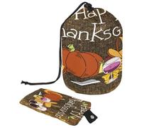 Drawstring Toiletry Bag, Happy Thanksgiving Foods Barrel Shaped Wash Bag Cosmetic Bags, Travel Makeup Organiser Pouch + Small Bag