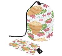 Drawstring Toiletry Bag, Lovely-Tropical-Background-with-Flat-Design Barrel Shaped Wash Bag Cosmetic Bags, Travel Makeup Organiser Pouch + Small Bag