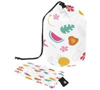 Drawstring Toiletry Bag, Lovely Tropical Summer Pattern Barrel Shaped Wash Bag Cosmetic Bags, Travel Makeup Organiser Pouch + Small Bag