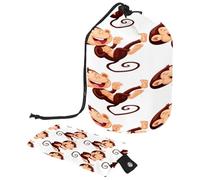 Drawstring Toiletry Bag, Monkey Animal Barrel Shaped Wash Bag Cosmetic Bags, Travel Makeup Organiser Pouch + Small Bag