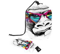 Drawstring Toiletry Bag, Monkey in Pink Sunglasses Barrel Shaped Wash Bag Cosmetic Bags, Travel Makeup Organiser Pouch + Small Bag