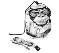 Drawstring Toiletry Bag, Monkey with Hat Holding Guitar Barrel Shaped Wash Bag Cosmetic Bags, Travel Makeup Organiser Pouch + Small Bag