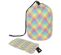Drawstring Toiletry Bag, Neon Wave Stripes Art Pattern Barrel Shaped Wash Bag Cosmetic Bags, Travel Makeup Organiser Pouch + Small Bag
