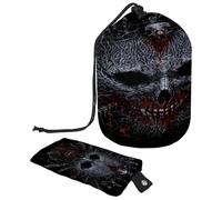 Drawstring Toiletry Bag, Novelty Skull Barrel Shaped Wash Bag Cosmetic Bags, Travel Makeup Organiser Pouch + Small Bag