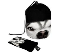 Drawstring Toiletry Bag, Peeking Siberian Husky Dog Barrel Shaped Wash Bag Cosmetic Bags, Travel Makeup Organiser Pouch + Small Bag