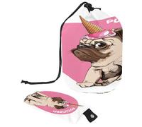 Drawstring Toiletry Bag, Pugicorn Unicorn Dog Creative Barrel Shaped Wash Bag Cosmetic Bags, Travel Makeup Organiser Pouch + Small Bag