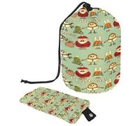 Drawstring Toiletry Bag, Retro Merry Xmas Santa Claus Snowmen Tree Gift Rabbit Winter Barrel Shaped Wash Bag Cosmetic Bags, Travel Makeup Organiser Pouch + Small Bag