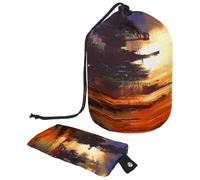 Drawstring Toiletry Bag, Science Fiction City at Sunset Barrel Shaped Wash Bag Cosmetic Bags, Travel Makeup Organiser Pouch + Small Bag