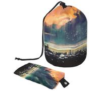 Drawstring Toiletry Bag, Science Fiction City Landscape Barrel Shaped Wash Bag Cosmetic Bags, Travel Makeup Organiser Pouch + Small Bag
