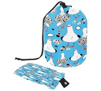 Drawstring Toiletry Bag, Seagulls SND Fish Pattern Barrel Shaped Wash Bag Cosmetic Bags, Travel Makeup Organiser Pouch + Small Bag