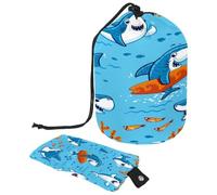 Drawstring Toiletry Bag, Sharks Fish Coral Barrel Shaped Wash Bag Cosmetic Bags, Travel Makeup Organiser Pouch + Small Bag
