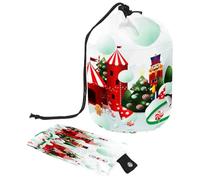 Drawstring Toiletry Bag, Snowy Christmas Wonderland Paradise Barrel Shaped Wash Bag Cosmetic Bags, Travel Makeup Organiser Pouch + Small Bag