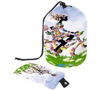 Drawstring Toiletry Bag, Spring Girl Rading a Bike Flower Butterfly Barrel Shaped Wash Bag Cosmetic Bags, Travel Makeup Organiser Pouch + Small Bag