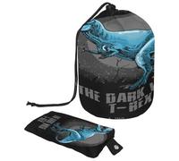 Drawstring Toiletry Bag, The Dark Wild Dinosaur Barrel Shaped Wash Bag Cosmetic Bags, Travel Makeup Organiser Pouch + Small Bag