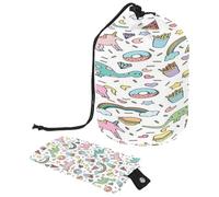 Drawstring Toiletry Bag, Unicorn Dinosaur Rainbow Pattern Barrel Shaped Wash Bag Cosmetic Bags, Travel Makeup Organiser Pouch + Small Bag