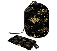 Drawstring Toiletry Bag, Vintage Compass Stars Pattern Barrel Shaped Wash Bag Cosmetic Bags, Travel Makeup Organiser Pouch + Small Bag