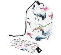 Drawstring Toiletry Bag, Watercolor Gray Storks Pink Flowers Barrel Shaped Wash Bag Cosmetic Bags, Travel Makeup Organiser Pouch + Small Bag