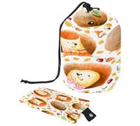 Drawstring Toiletry Bag, Watercolor Hedgehogs and Foods Barrel Shaped Wash Bag Cosmetic Bags, Travel Makeup Organiser Pouch + Small Bag