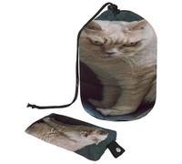Drawstring Toiletry Bag, White British Shorthair Cat Barrel Shaped Wash Bag Cosmetic Bags, Travel Makeup Organiser Pouch + Small Bag