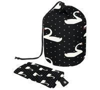 Drawstring Toiletry Bag, White Swans Barrel Shaped Wash Bag Cosmetic Bags, Travel Makeup Organiser Pouch + Small Bag