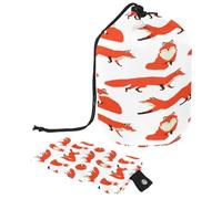 Drawstring Toiletry Bag,Wild Animals Collection Red Foxes Background Barrel Shaped Wash Bag Cosmetic Bags, Travel Makeup Organiser Pouch + Small Bag